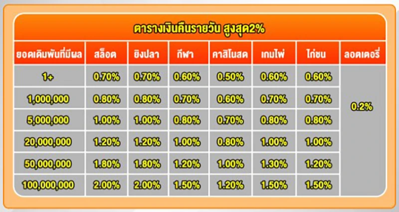 ตารางอัตราเงินคืนเฉพาะของโปรโมชั่นนี้